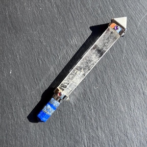 Varita curativa - Varita curativa de cristal de cuarzo - Varita curativa con pirámide de escolocita, punta de lapislázuli y piedra preciosa de chakra