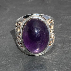Amethyst Ring - natural amethyst ring - filigree band amethyst ring - size U.K. - P 1/2, US - 8, EU - 57