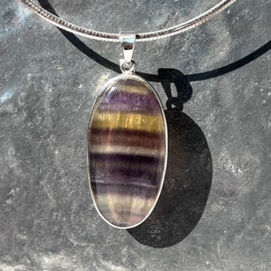 Fluorite pendant - silver fluorite pendant - purple yellow fluorite pendant