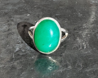 Bague chrysoprase faite main - Argent sterling ovale, gemme australienne