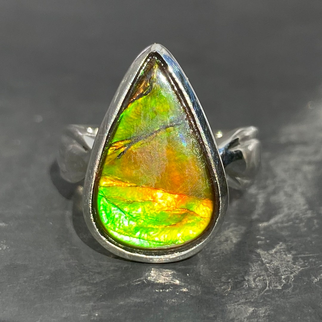 Ammolite Ammolite Ring Sterling Silver Ammolite Ring Size U.K. R, US 8