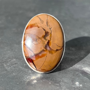 Jasper ring - Chocolate jasper ring  - large jasper ring - brown jasper ring adjustable band size U.K. - R, US - 8 1/2, EU - 58