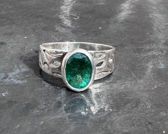 Smaragdring - natürlicher Smaragdring - Silber Smaragdring Größe U.K. - O, US - 7 1/4, EU - 55 1/2