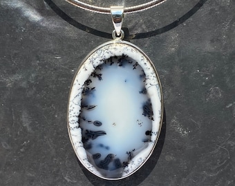 Opal Dendrite Pendant - Merlinite Pendant - oval dendritic agate pendant - silver merlinite necklace 75x45mm