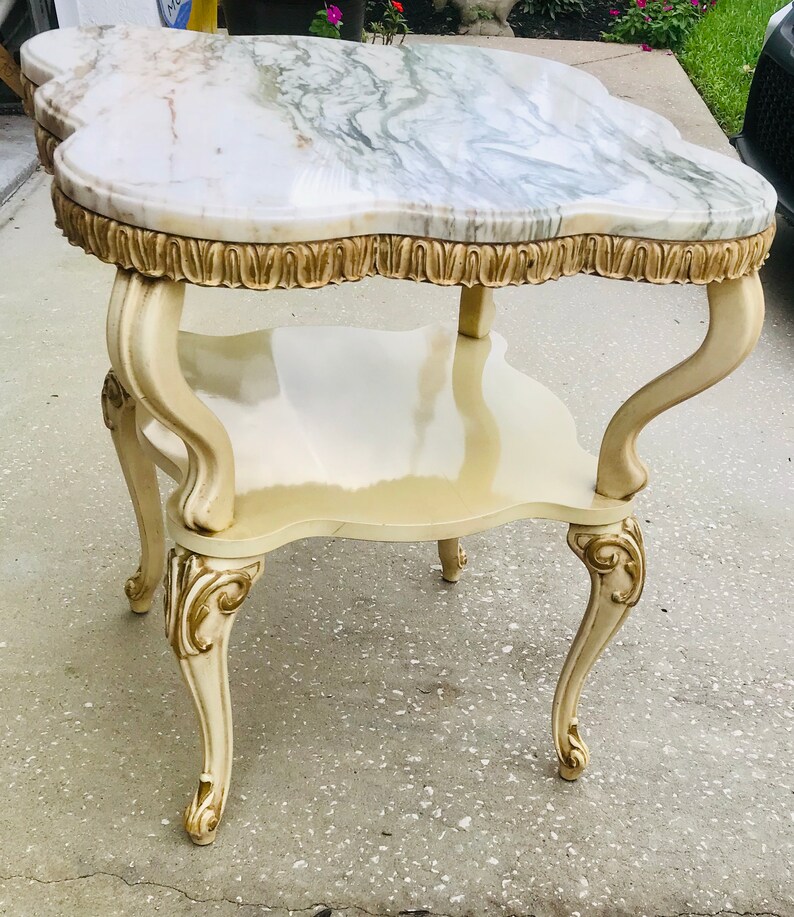 French Provincial Scalloped Marble Top Tables 1950s Hollywood Etsy
