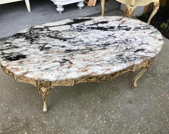 French Provincial Marble Top Coffee Table 1950s Fabulous Hollywood ...
