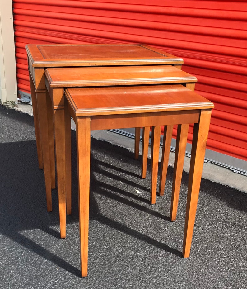 Dixie Wood Nesting Tables , Stacking Tables, Tapered Legs, Hepplewhite