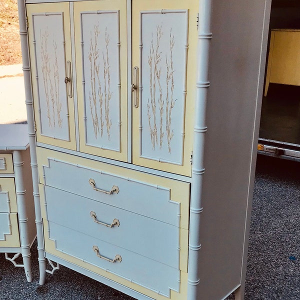 Thomasville Armoire Allegro Chinoiserie Coastal Cottage Faux Bamboo