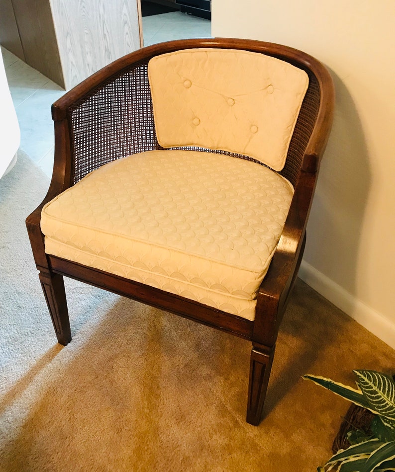 Vintage Walnut & Rattan Barrel Chair Solid Furniture Etsy