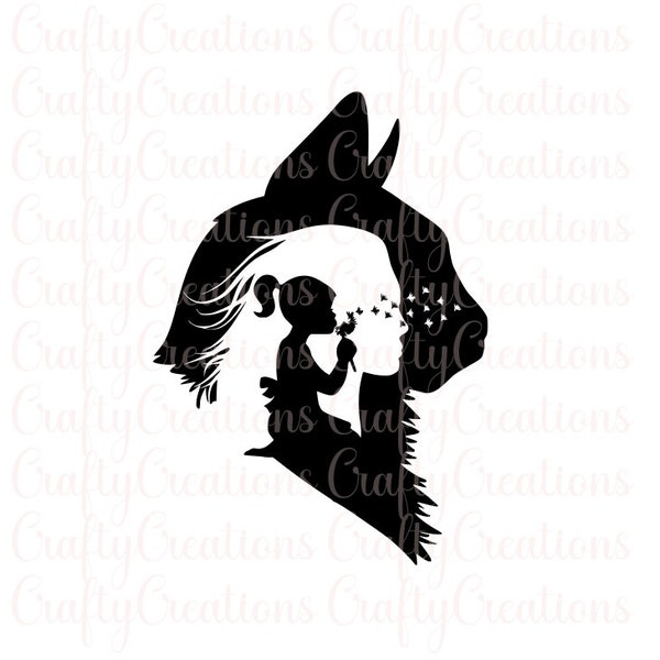 Cat, Woman, Girl, Silhouette SVG/DXF/PNG