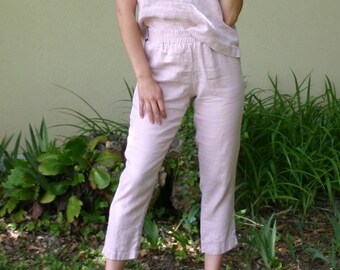 Linen pants MARA, elegant flax capris for women, pink pants, linen clothing,tapered linen pants, natural clothing