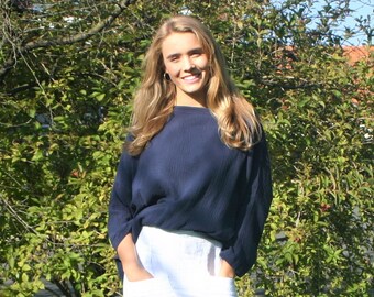 Dark blue cotton blouse NICA, gauze tunic,  loose blouse, cotton tunic, shirt