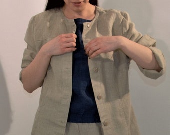 Ready to ship!! Linen  natural cardigan, linen beige jacket, linen washed soft jacket, size M