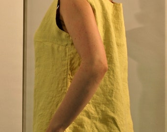 Haut en lin NADA, haut en lin jaune pour femmes, chemisier d'été, sans manches en lin, vêtements naturels