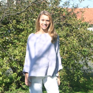 Cotton shirt NICA, gray blouse, muslin tunic, double gauze women tunic, 100% cotton, long sleeve