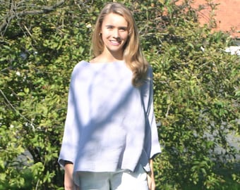 Cotton shirt NICA, gray blouse, muslin tunic, double gauze women tunic, 100% cotton, long sleeve