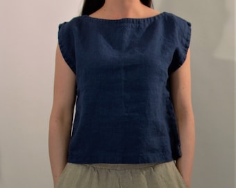 Blue linen top NIJA, linen crop top, linen sleeveless top, summer linen top, soft linen top