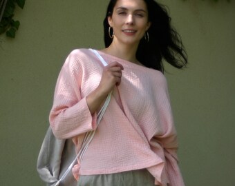 Cotton tunic NICA, double gauze woman T shirt,100% cotton, top, long sleeve