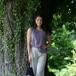 Purple  classic linen top, linen top NAT natural linen top, linen blouse, sleeveless blouse