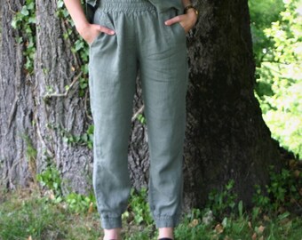 Linnen broek MAJA, linnen natuurbroek voor dames met elastische tailleband, casual broek, natuurkleding
