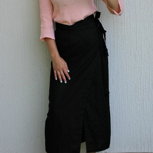 Linen skirt ABA, linen wrap skirt for women, long skirt, maxi wrap skirt, natural clothing, black wrap skirt