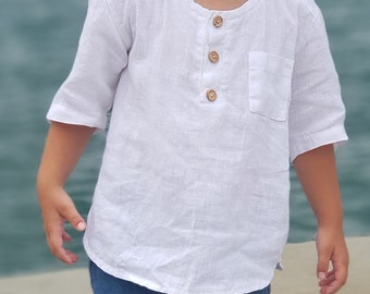 Abbigliamento in lino per bambini, camicia per bambini in lino bianco, abbigliamento naturale per bambini, camicia per ragazzi, maglietta in lino per bambini