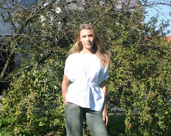 White linen blouse NICI, white tunic, linen clothing for women
