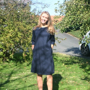 Blue linen midi dress BELA, dress with sleeves,  knee length dress,linen tunics dress