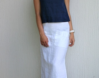 Linen skirt ANA, white linen skirt for women, maxi skirt, linen clothing, skirt with big pockets, natural clothing