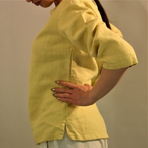 Yellow linen top NERA, natural clothing,linen blouse with sleeves