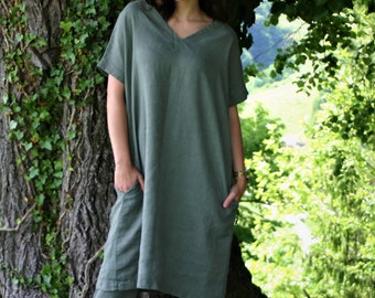 Linen green dress for women BREDA, linen clothing, loose linen dress, linen dresses for women, linen tunic