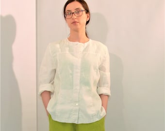 Ready to ship!! White linen jacket ,linen cardigan, linen washed jacket,linen soft jacket, casual jacket, size M