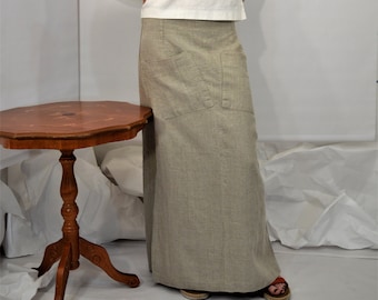 Jupe en lin ANA, jupe longue en lin beige naturel pour femme, jupe avec de grandes poches, vêtement naturel