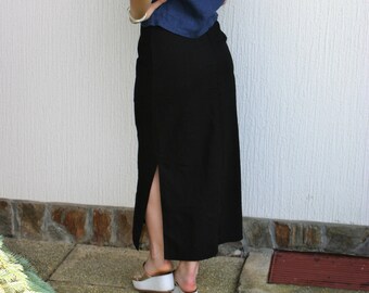 Linen skirt ANA, black maxi linen skirt, skirt with pockets, linen clothing for women