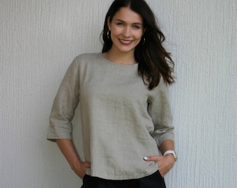 Natural linen blouse NERA for women,  soft linen top, linen blouse with sleeves, natural clothing