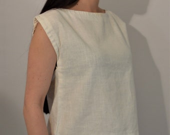 White linen top NIJA,  linen crop top, linen sleeveless top, natural linen top