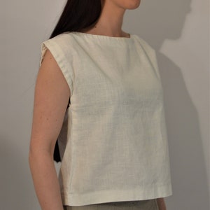 White linen top NIJA,  linen crop top, linen sleeveless top, natural linen top