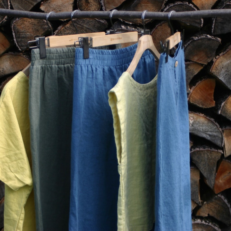 natural clothing for women flax capris Green linen pants tapered linen pants