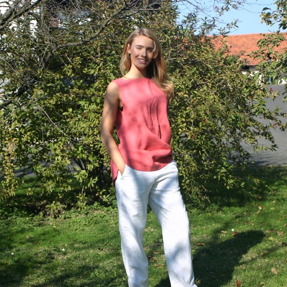 Pantaloni di lino MARI pantaloni lunghi di lino bianco per | Etsy Italia