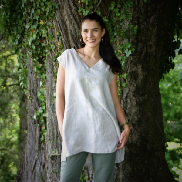Natural linen top for women NEVA, V-neck, summer clothing, flax, tunic