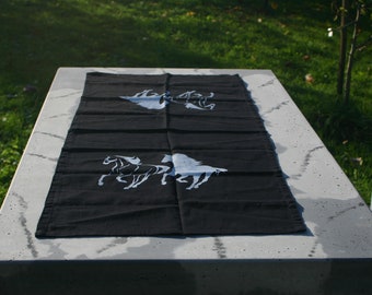 Linen table runner, table linen, linen tablecloth, a symbol of horse