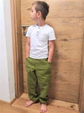 Boys' pants, linen trousers, natural clothing product logo