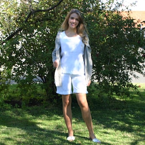Leinen Pyjama Set, Leinen Top, Leinen Shorts, Leinen Shirts, natürliche Kleidung