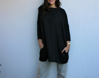 Oversized linen tunic NAL, long tunic,tunic with sleeves and pockets