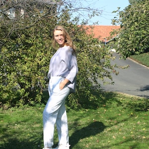 Leinenhose MARI, weiße lange Leinenhose für Frauen, Naturkleidung, lange Leinenhose, Flachshose