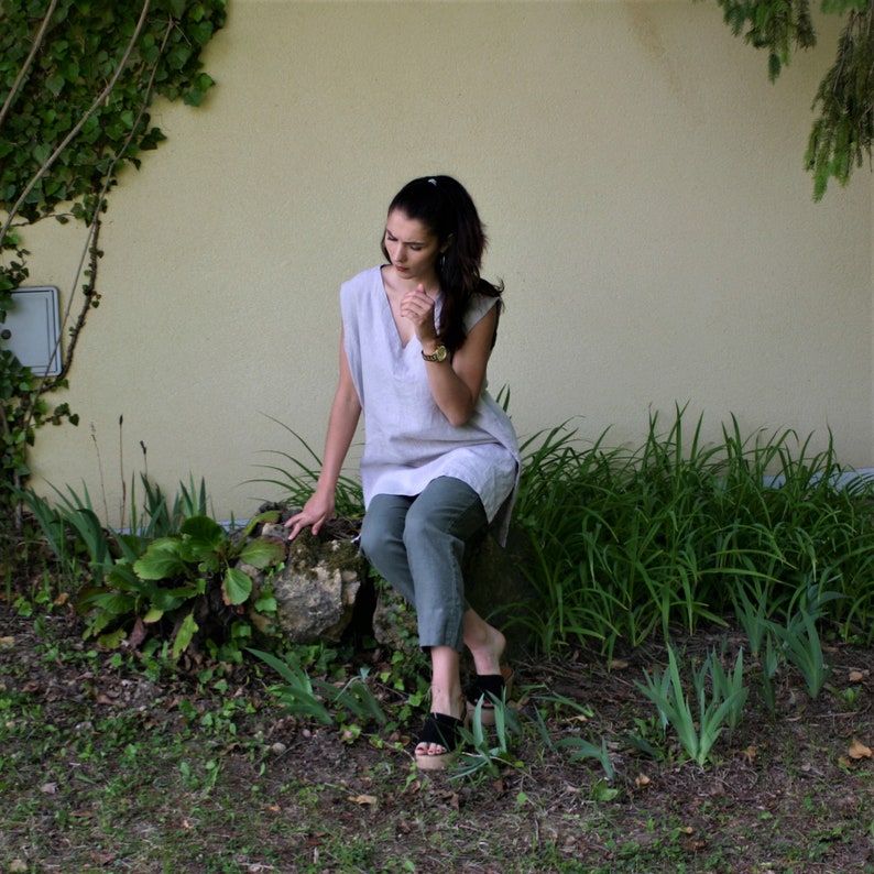 natural clothing for women flax capris Green linen pants tapered linen pants
