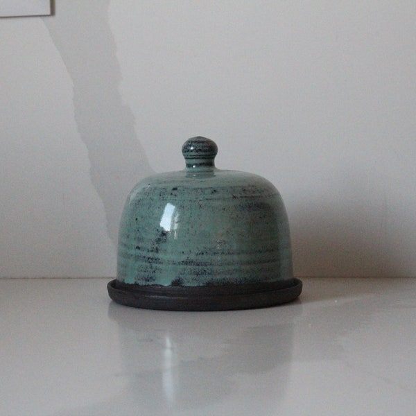 Handmade Ceramic Butter Dish , Butter dish black clay blue glaze