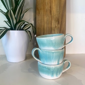 ceramic handmade  small mug white and turquoise