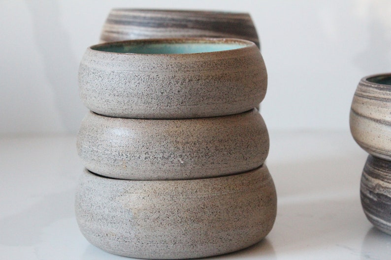 gray clay bowls turquoise inside image 1