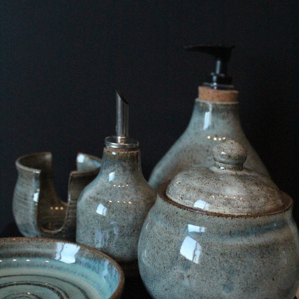Handmade Ceramic Kitchen Set: Soap Dispenser, Sugar Jar